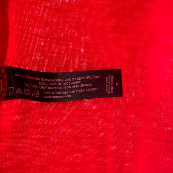 Tommy Hilfiger Size Medium Shirt Red Long Sleeve Casual Baseball Sports Preppy - Picture 4 of 4